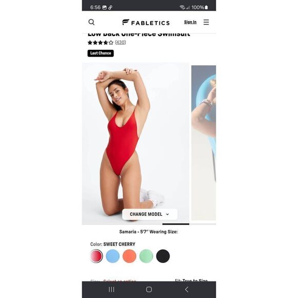 New Large Fabletics Sweet Cherry Red Low Back OnevPiece Swimsuit Bathing Suit - Picture 4 of 8